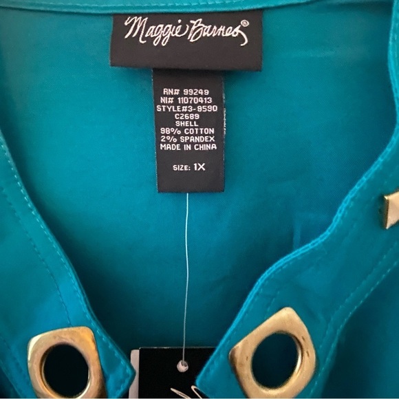 Vintage Maggie Barnes Open Jacket Womens Teal Plus 1X Grommet Detail Office NEW - Picture 5 of 11